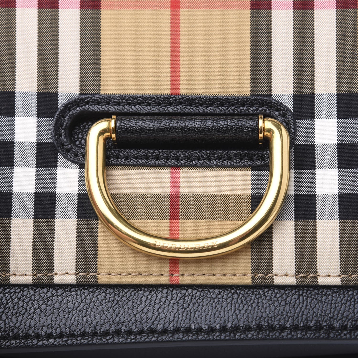 Burberry Goatskin Cotton Canvas Vintage Check Small D-Ring Bag Black Antique Yellow 11 of 13