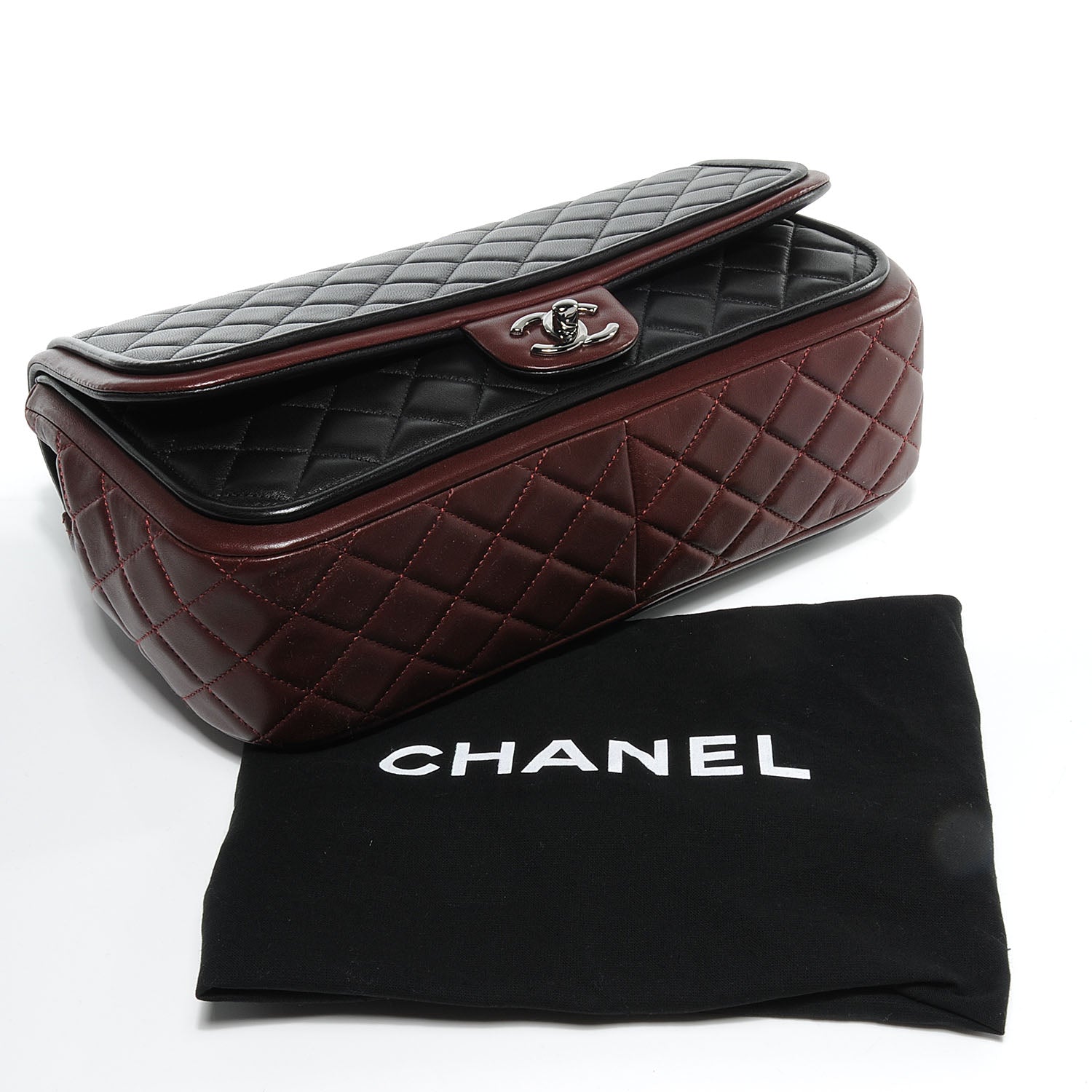 Chanel Lambskin Quilted Jumbo Classic Twist Flap Bag Black Bordeaux 4 of 8