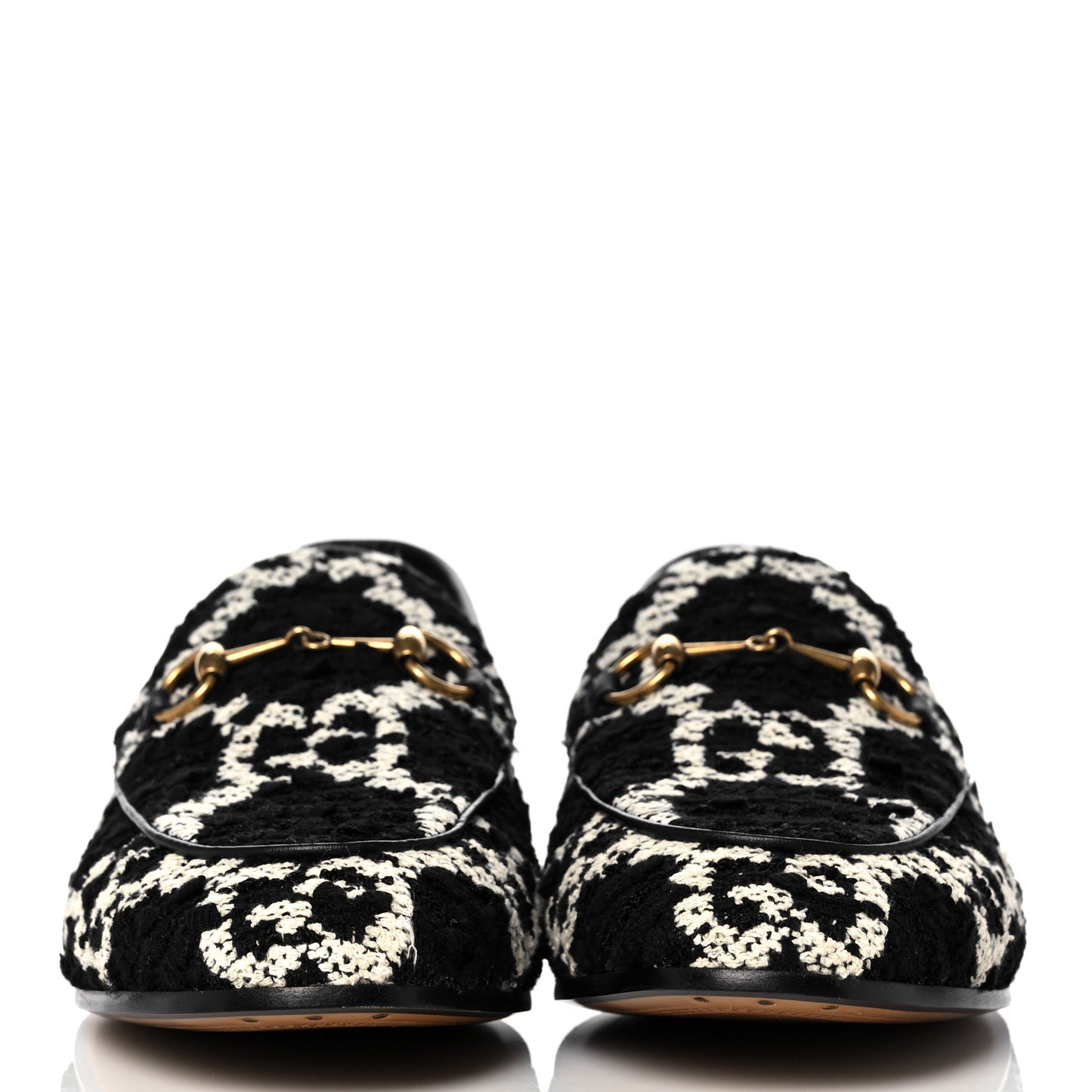 Tweed GG Monogram Horsebit Womens Jordaan Loafers 40 Black Natural