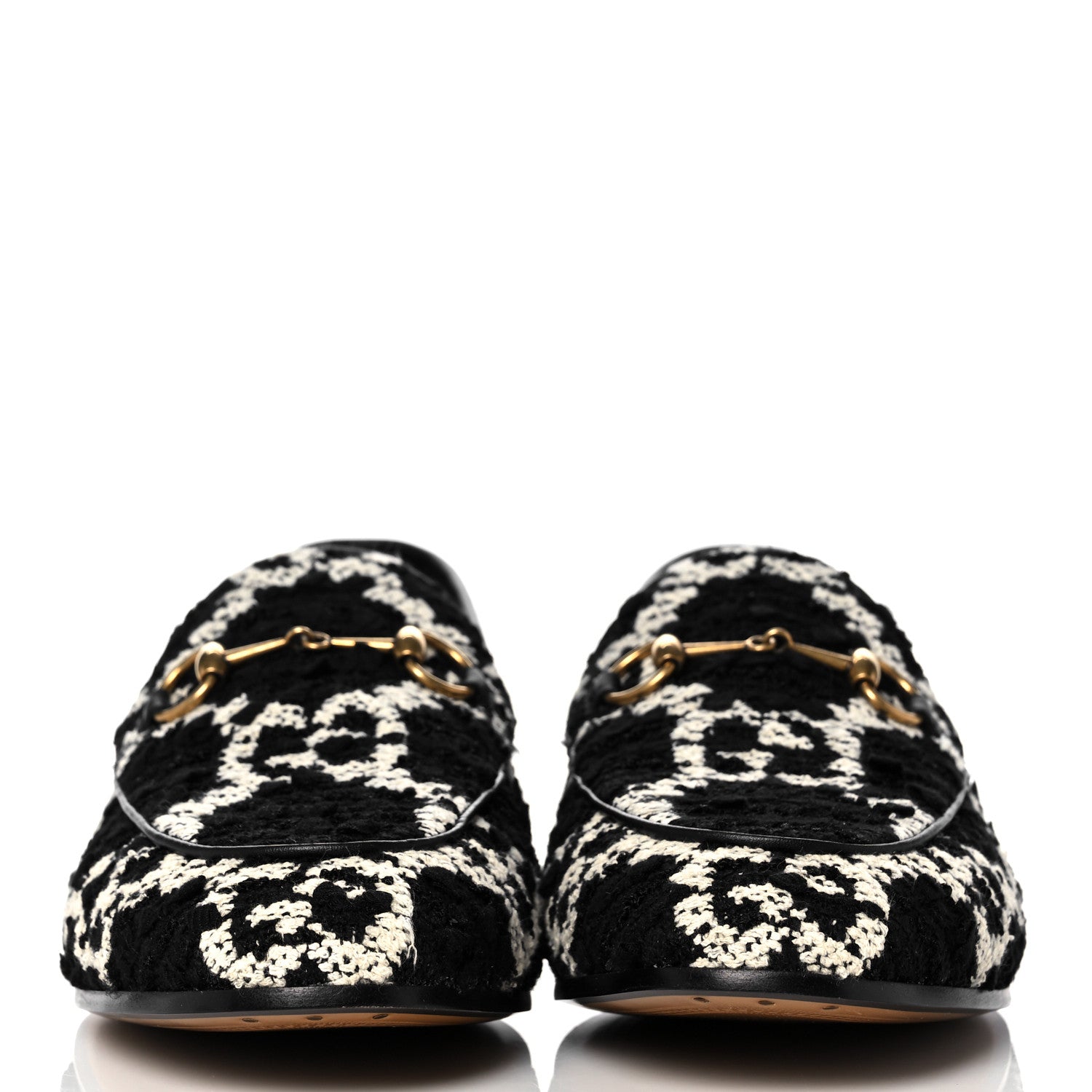 Gucci Tweed GG Monogram Horsebit Womens Jordaan Loafers 40 Black Natural 2 of 9