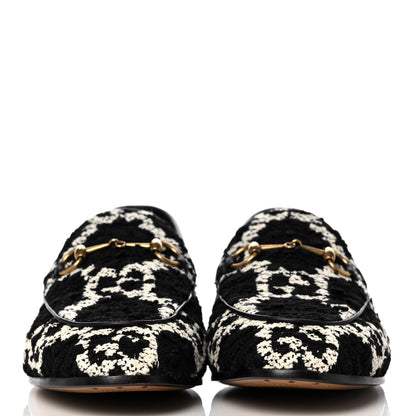 Gucci Tweed GG Monogram Horsebit Womens Jordaan Loafers 40 Black Natural 2 of 9