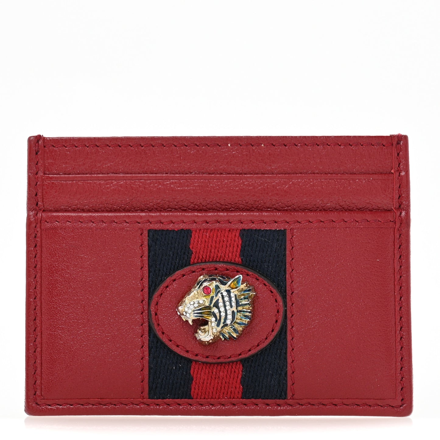 Calfskin Web Rajah Card Holder Red