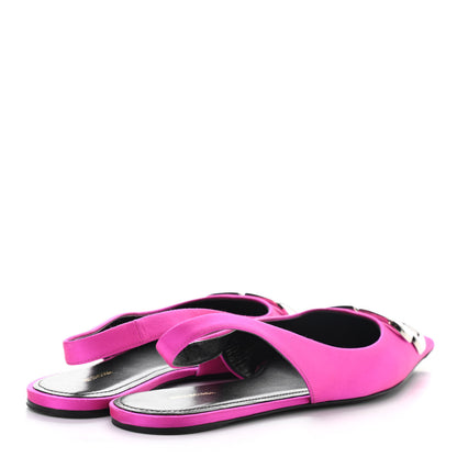 Balenciaga Satin BB Knife Pointy Toe Slingback Flats 37 Neon Pink 4 of 7