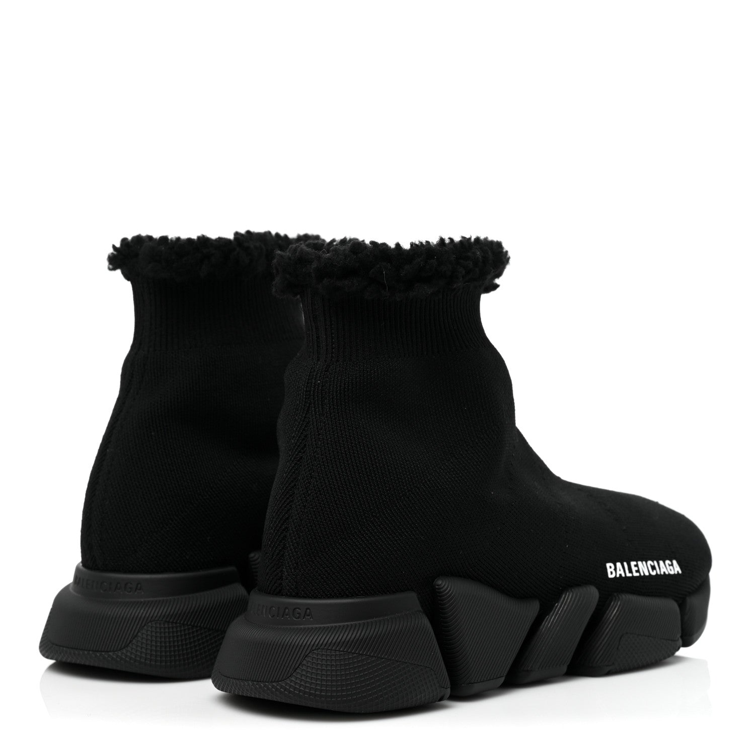 Balenciaga Technical 3D Recycled Knit Fake Fur Womens Speed 2.0 Sneakers 37 Monocolor Black 5 of 8