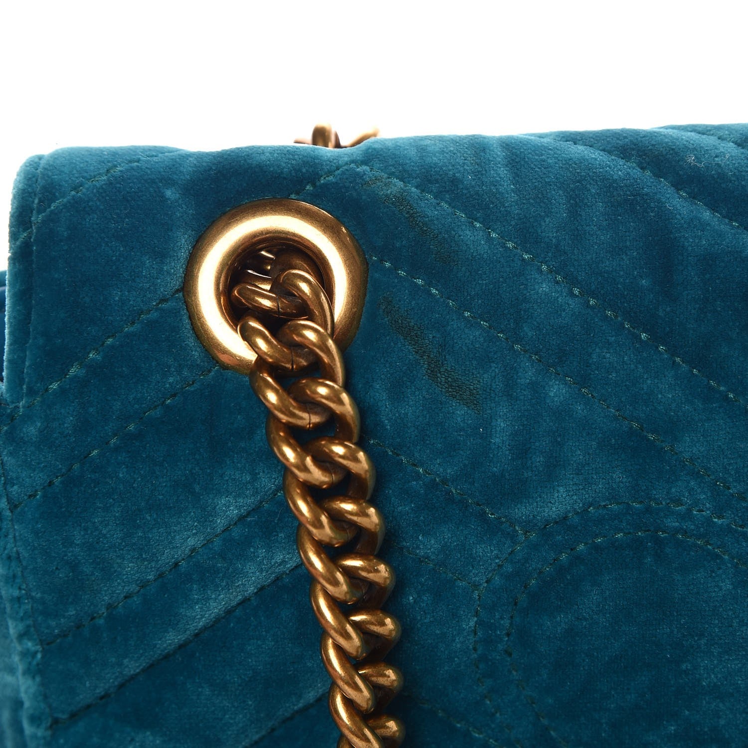 Gucci Velvet Matelasse Mini GG Marmont Shoulder Bag Pavone Cyan 10 of 11