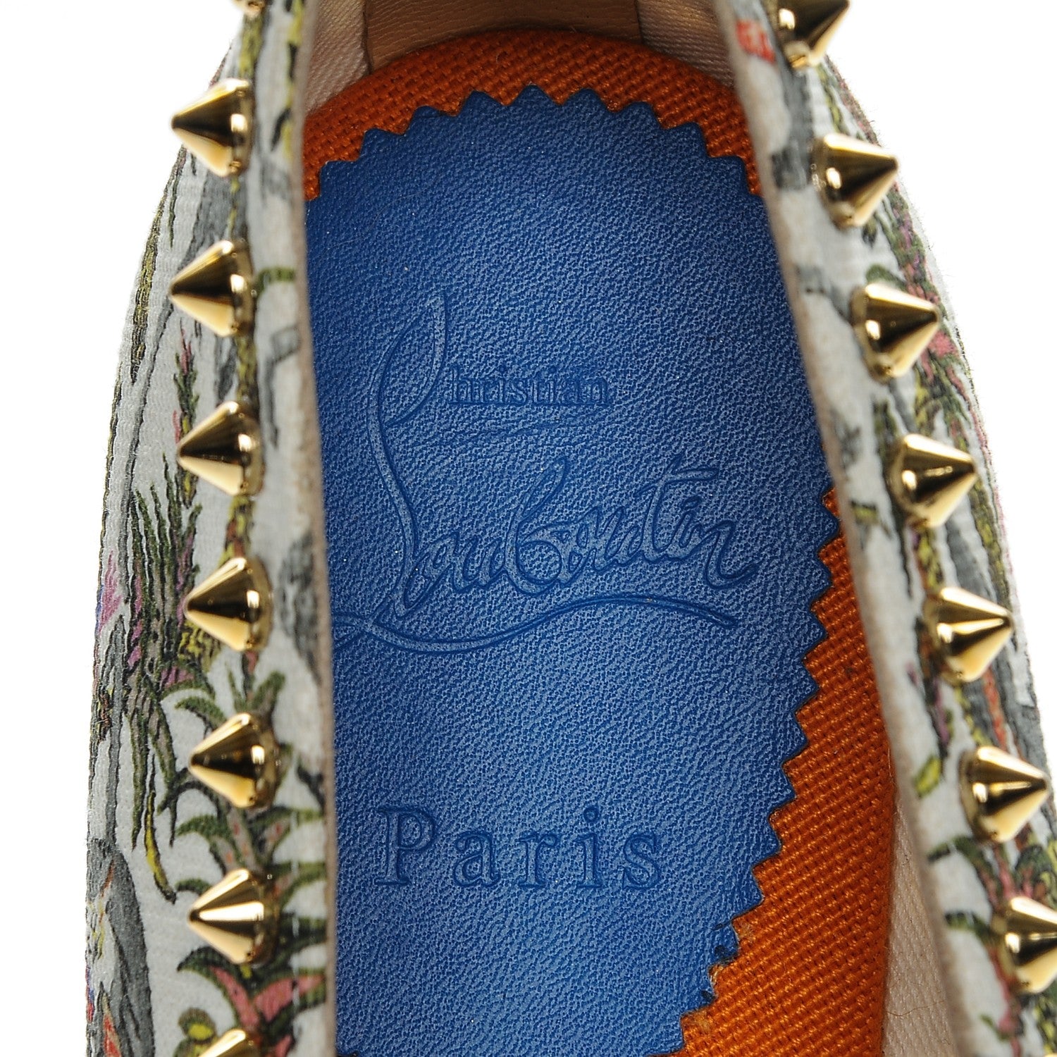 Christian Louboutin CHRISTIAN LOUBOUTIN Canvas Loubi Jungle Print Ares Spikes Flat Espadrilles 40 Ivory 5 of 7