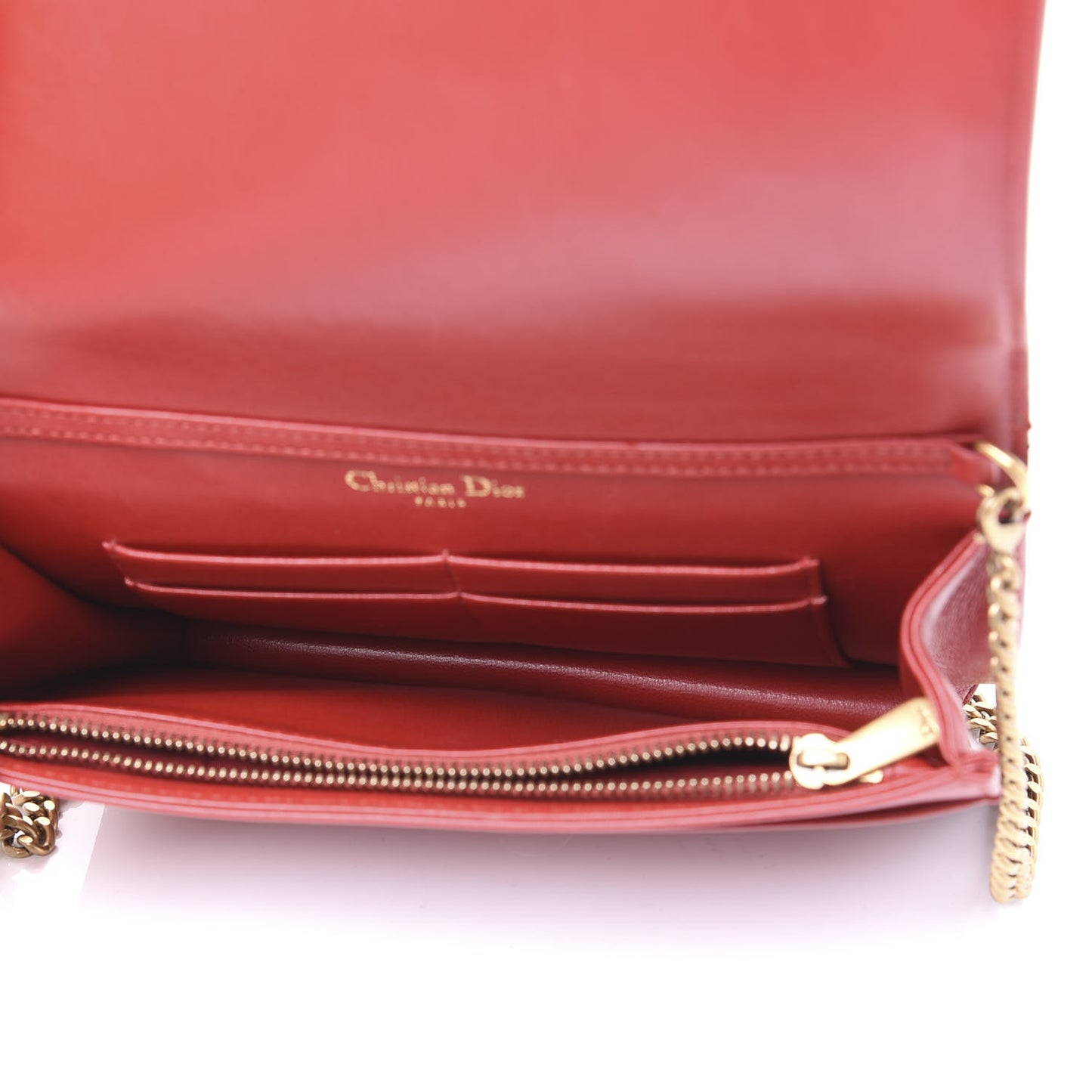 Lambskin Studded Diorama Wallet on Chain Pouch Red