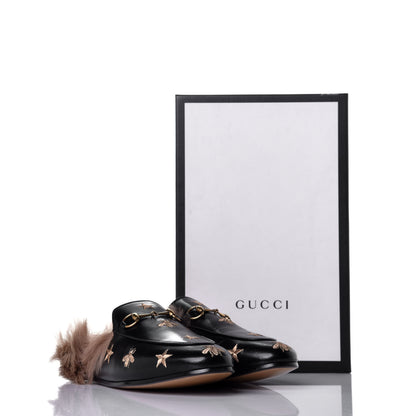 Gucci Goatskin Fur Bee Star Embroidered Womens Princetown Slippers 38.5 Black 8 of 8
