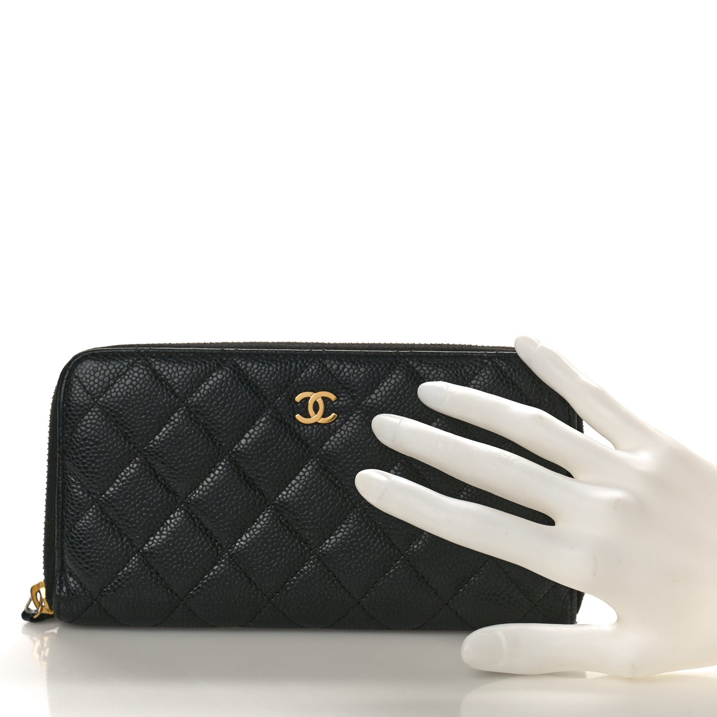 Caviar Quilted Large Gusset Zip Around Wallet Black
