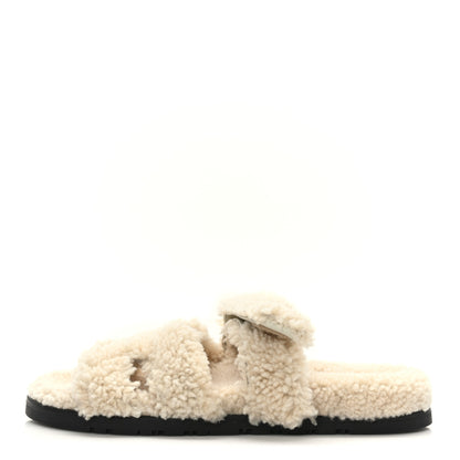 Hermes Woolskin Womens Chypre Sandals 38 Ecru 1 of 8