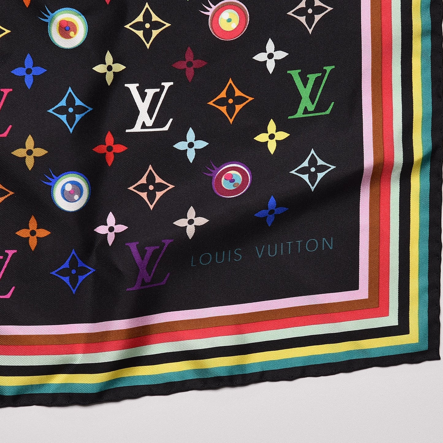 Silk Multicolor Eye Love Scarf Black