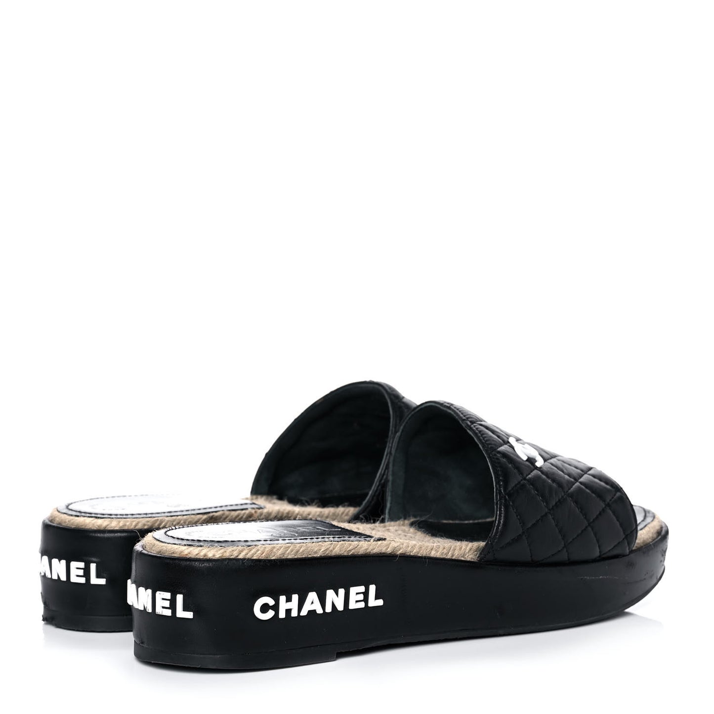 Lambskin Quilted CC Espadrille Slip On Sandals 39 Black