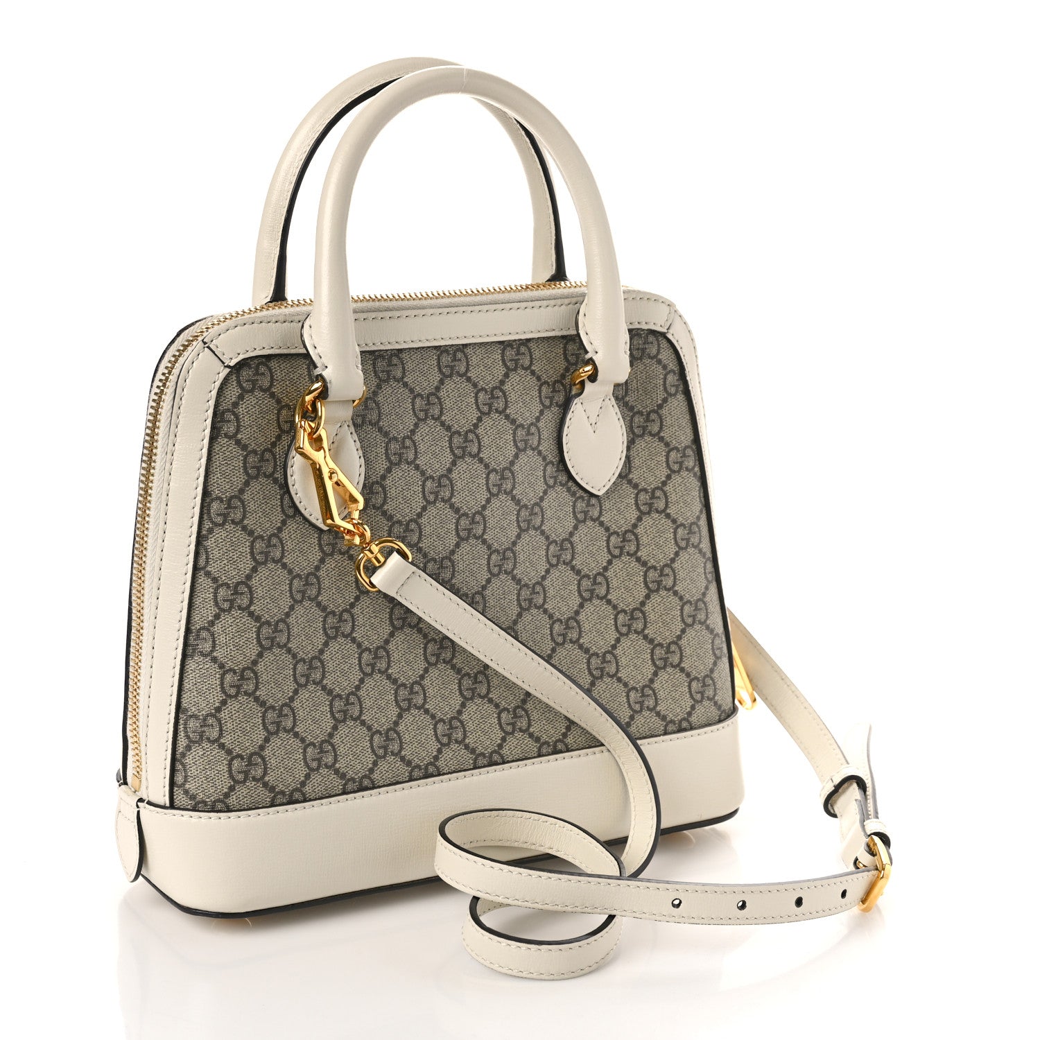 Gucci GG Supreme Monogram Azalea Calfskin Small Horsebit 1955 Top Handle Bag Beige Ebony Mystic White 3 of 9