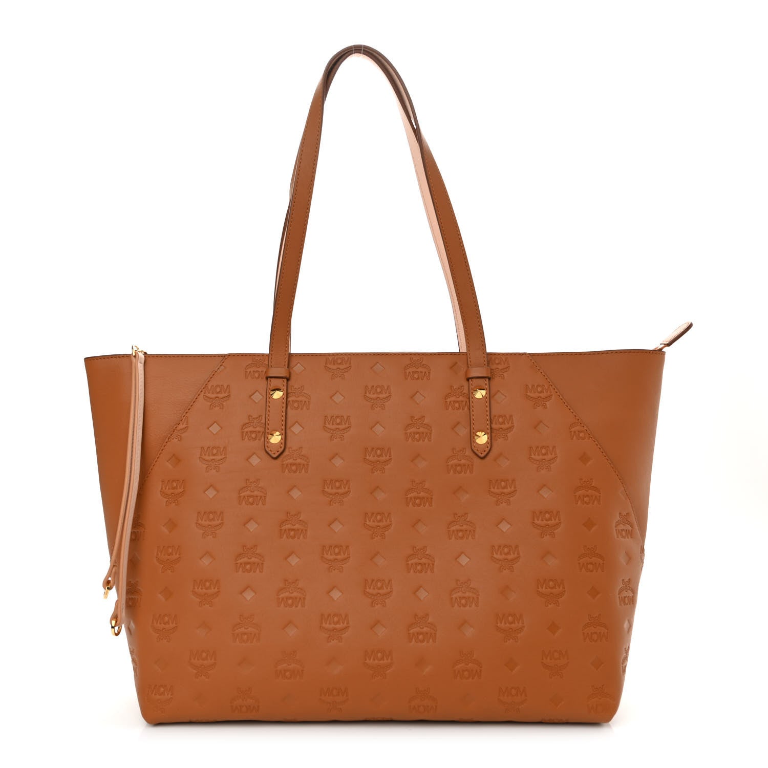 MCM Calfskin Ottomar Monogram Medium Klara Top Zip Tote Cognac 1 of 11