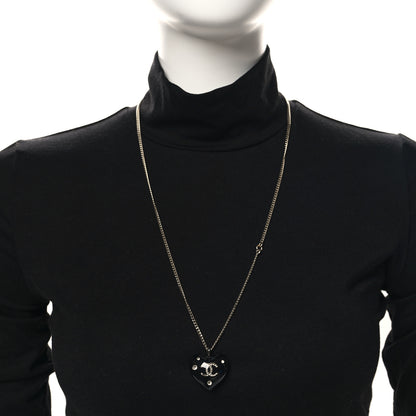 Chanel Resin Crystal CC Heart Necklace Black Gold 2 of 5