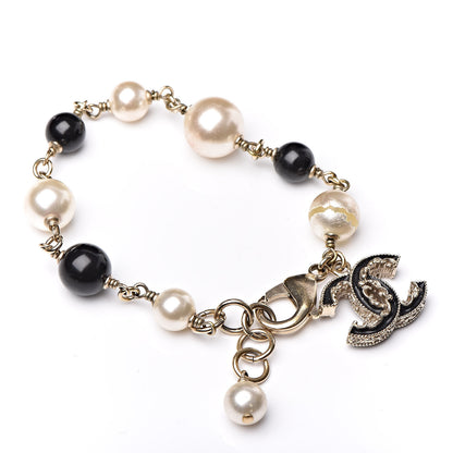 Chanel Enamel Pearl Beaded CC Bracelet Gold Black 3 of 6