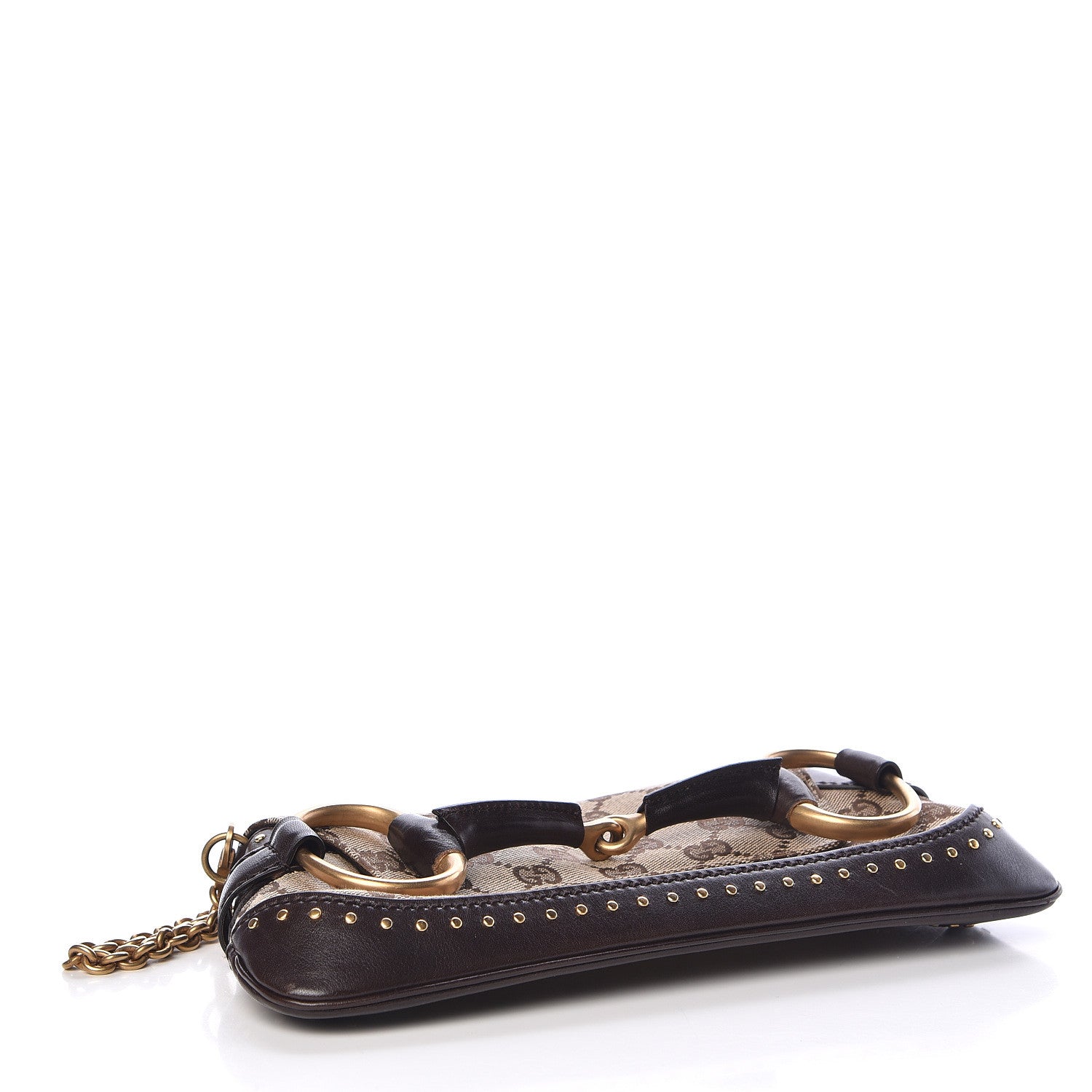 Gucci Monogram Studded Horsebit Clutch Dark Brown 4 of 16