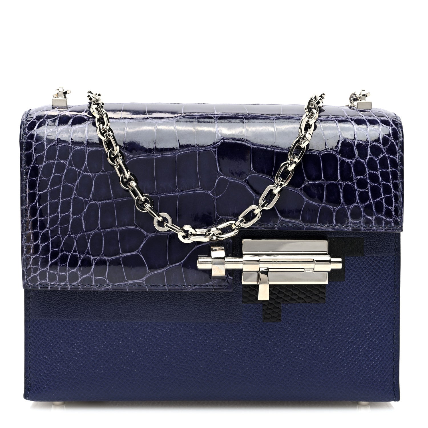 Hermes Epsom Shiny Alligator Mini Verrou Chaine Bag Bleu Encre Black 1 of 10