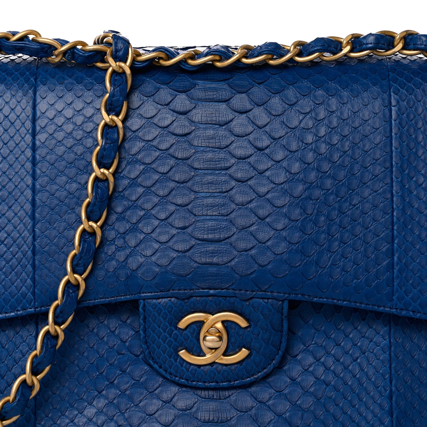 Snakeskin Jumbo Double Flap Bright Blue