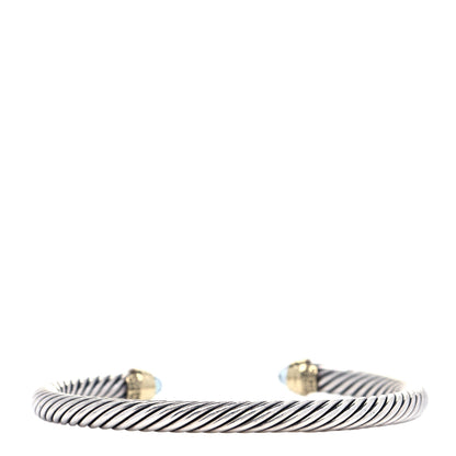 David Yurman Sterling Silver 14K Yellow Gold Blue Topaz 5mm Cable Classics Petite Color Bracelet 3 of 4
