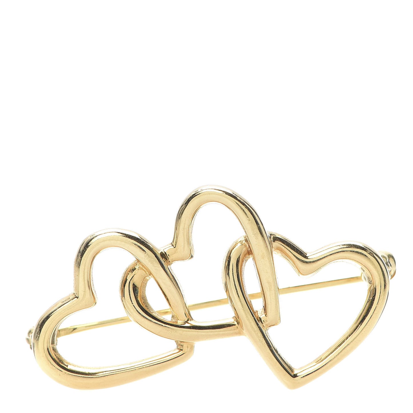 18K Yellow Gold Triple Heart Brooch Pin