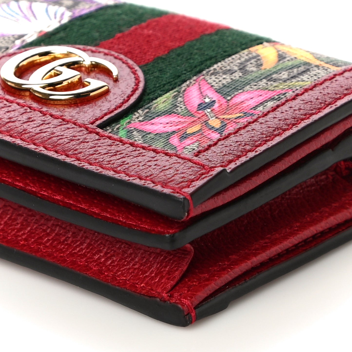 GG Supreme Monogram Flora Web Ophidia Card Case Red