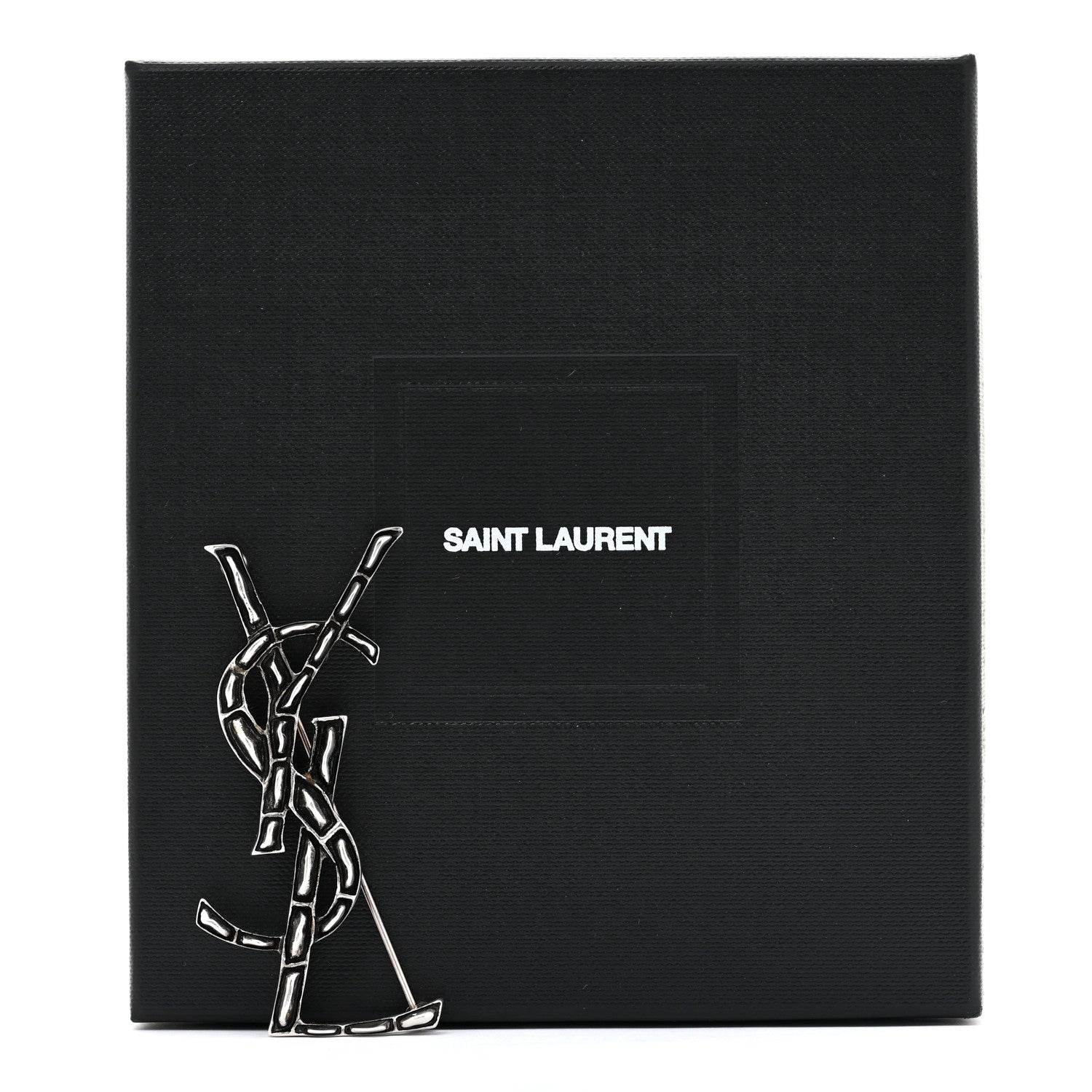 Saint Laurent Monogram Crocodile Opyum Brooch Silver 5 of 5