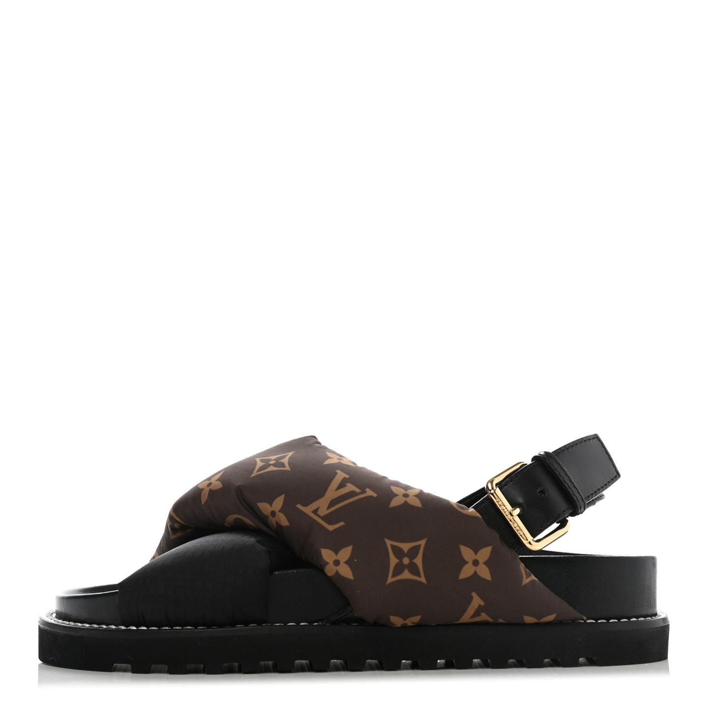 Calfskin Padded Nylon Monogram Paseo Flat Comfort Sandals 37 Black