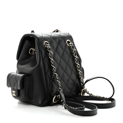 Chanel Shiny Caviar Quilted Small Pockets Drawstring Backpack Black 3 of 10