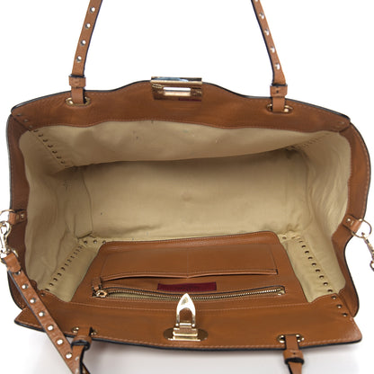 Valentino Garavani Textured Calfskin Medium Rockstud Tote Camel 4 of 14