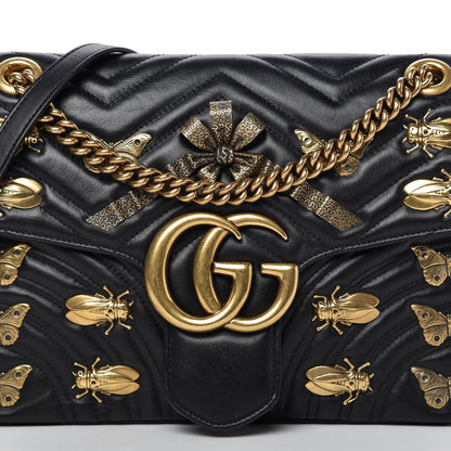 Gucci Calfskin Matelasse Animal Studs Medium GG Marmont Shoulder Bag Black 10 of 10