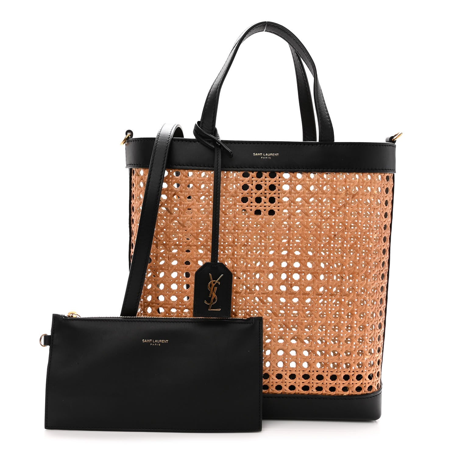 Saint Laurent Woven Cane Calfskin North South Tote Bag Black 1 of 10