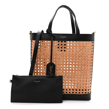 Saint Laurent Woven Cane Calfskin North South Tote Bag Black 1 of 10