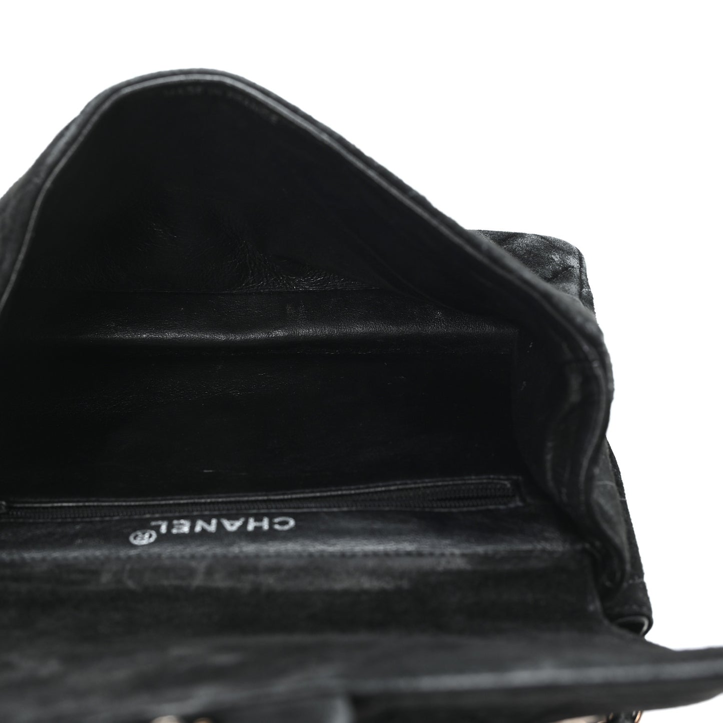 Suede Quilted Double Sided Small Flap Black
