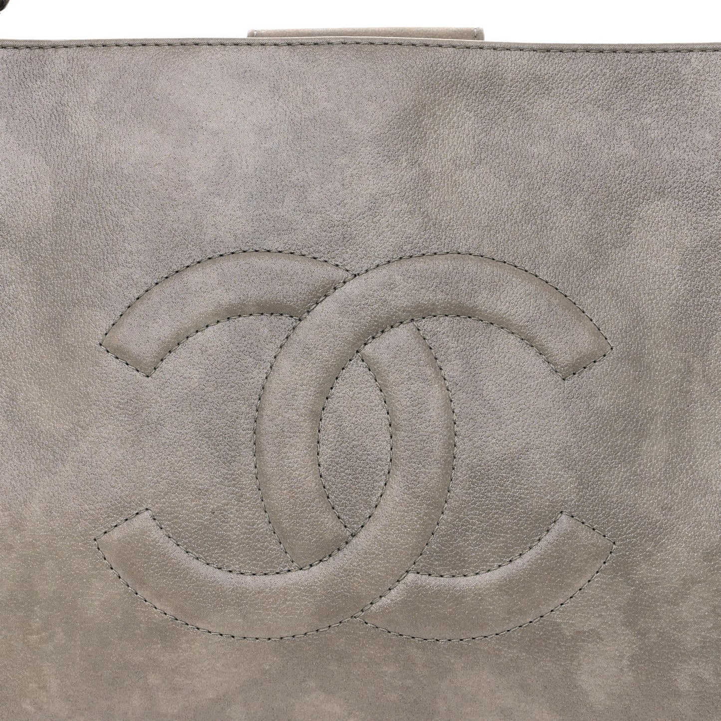 Iridescent Calfskin CC East West Shopping Tote Light Grey