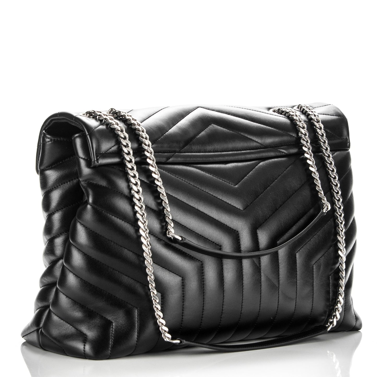 Calfskin Y Quilted Monogram Large Loulou Chain Satchel Black