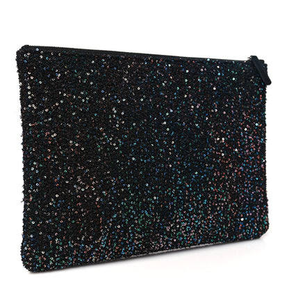 Chanel Canvas Sequin Medium Deauville Cosmetic Pouch Black 3 of 8
