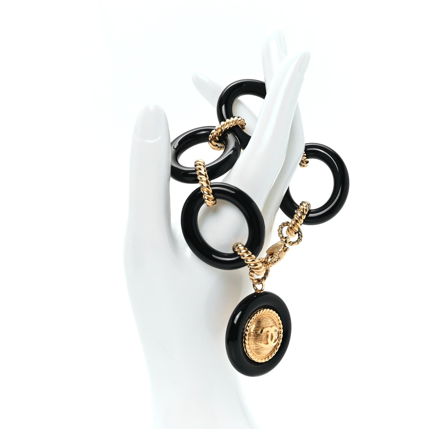 Enamel Medallion CC Link Bracelet Gold Black