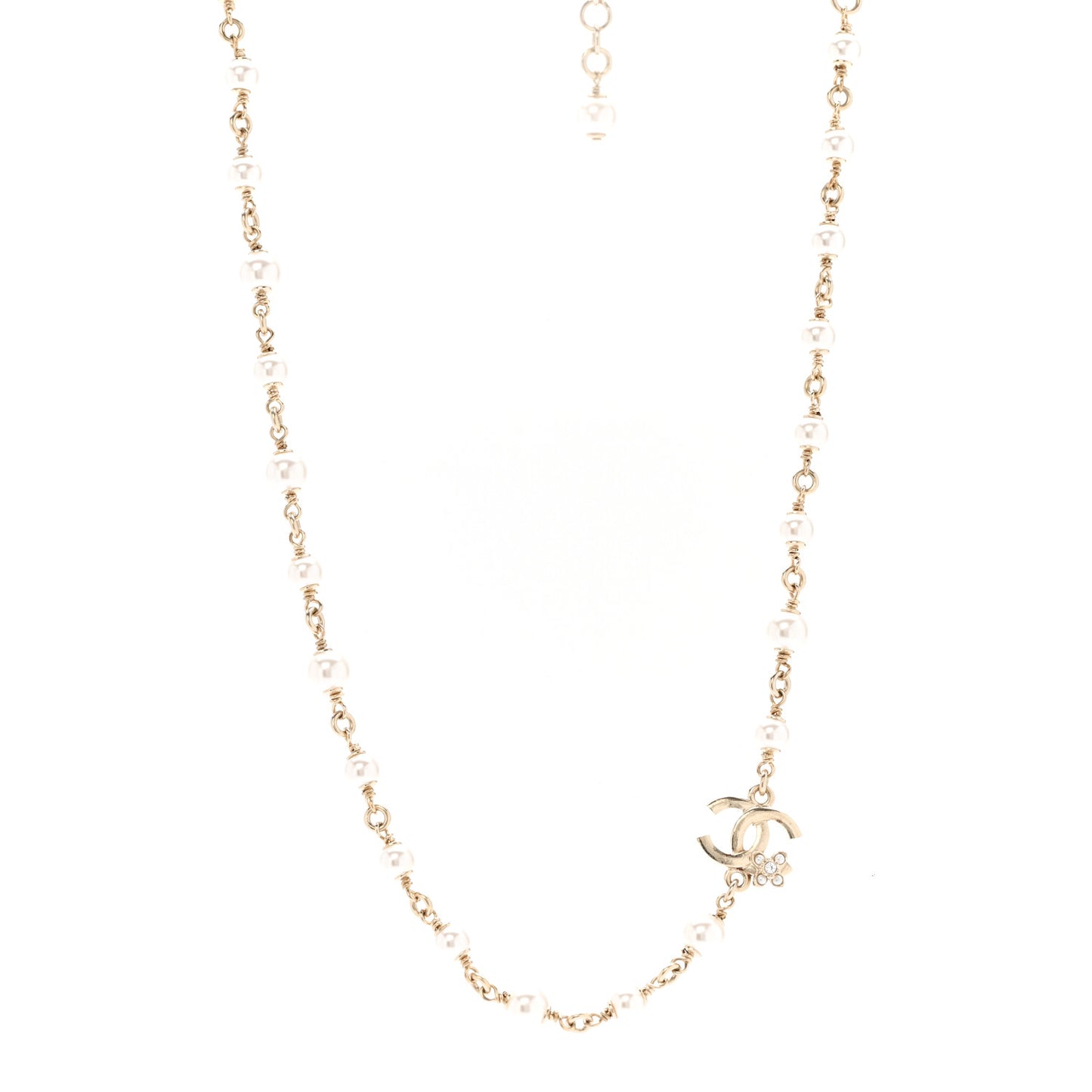 Pearl Crystal CC Flower Necklace Pearly White Light Gold