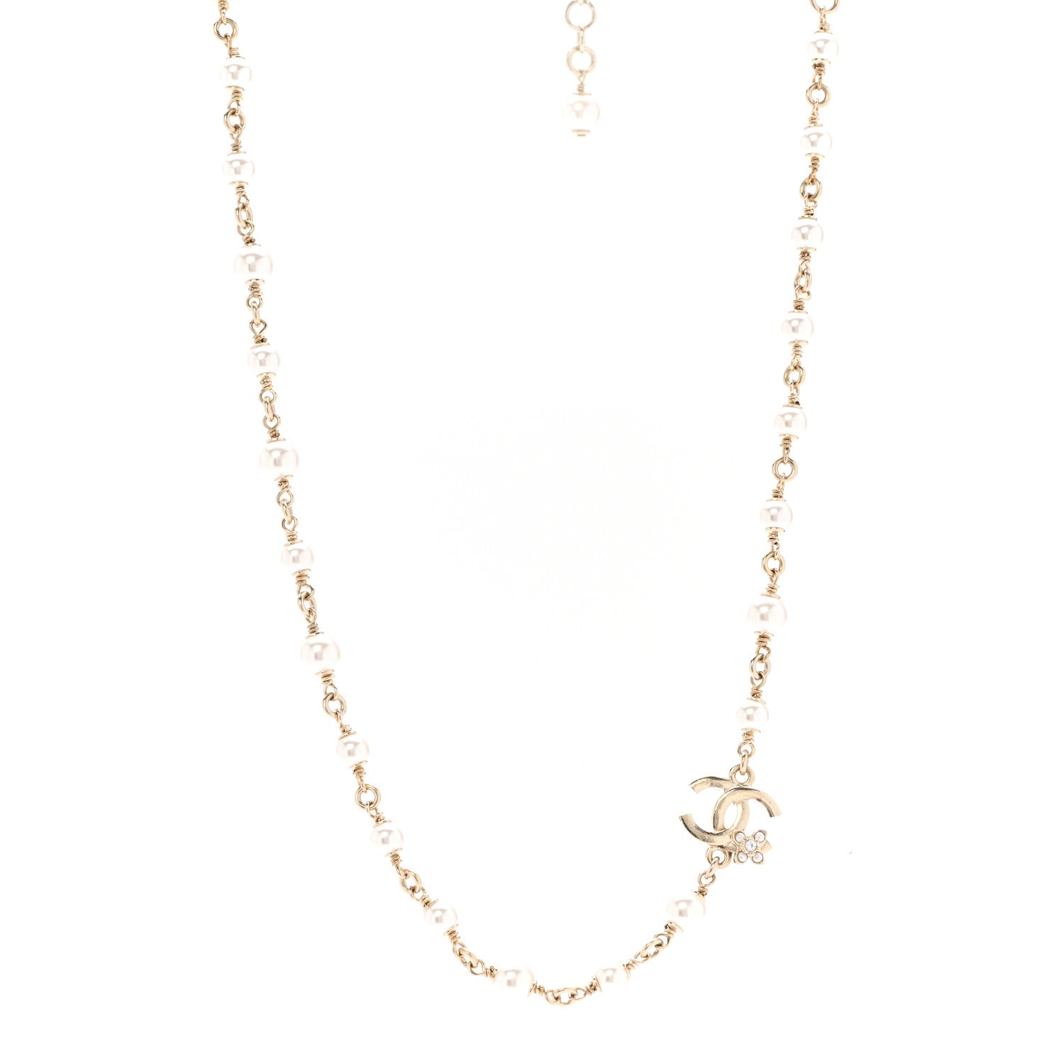 Chanel Pearl Crystal CC Flower Necklace Pearly White Light Gold 1 of 5