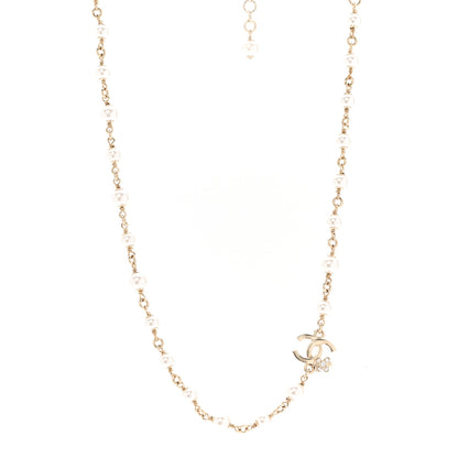Chanel Pearl Crystal CC Flower Necklace Pearly White Light Gold 1 of 5