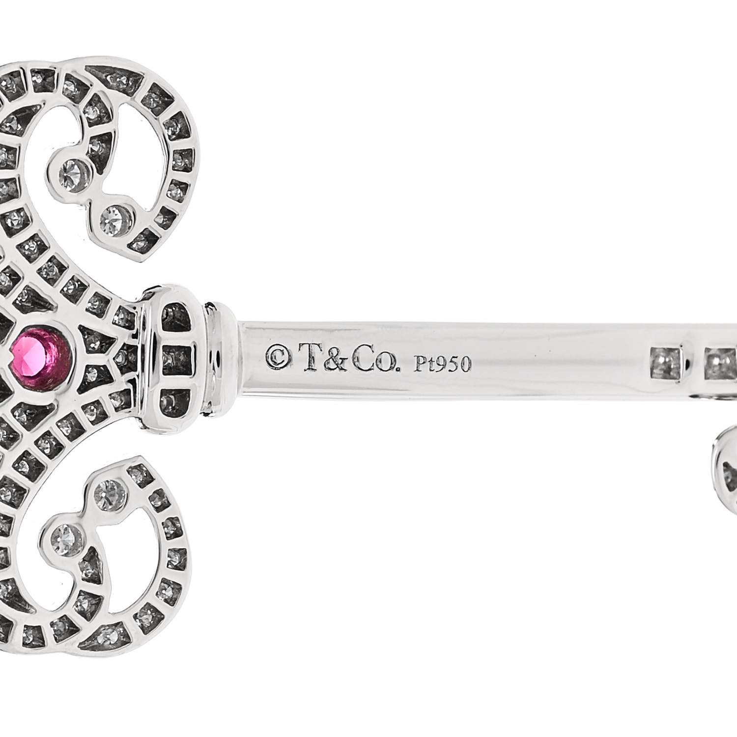 Tiffany Platinum Diamond Ruby Enchant Heart Key Pendant 4 of 5