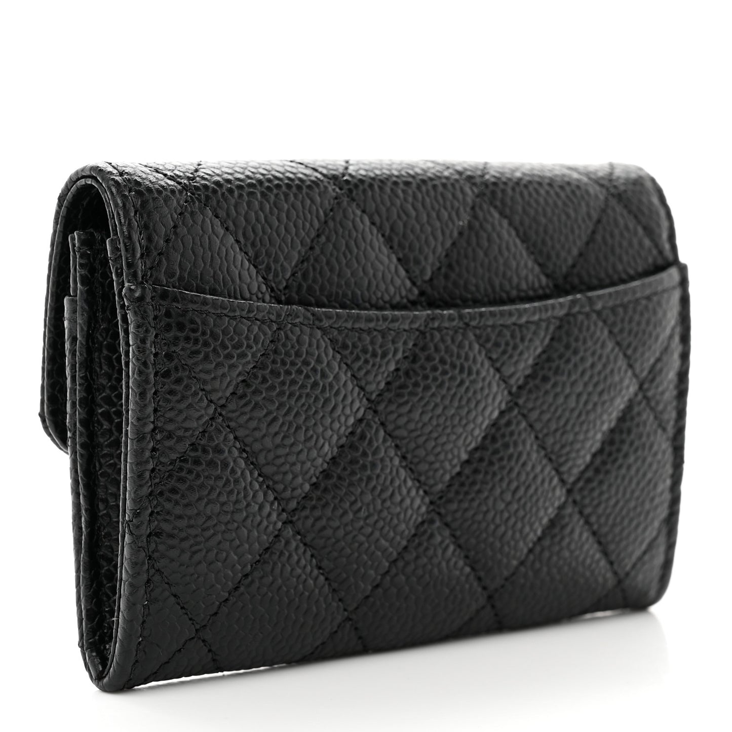 Caviar Quilted Flap Card Holder Wallet Black