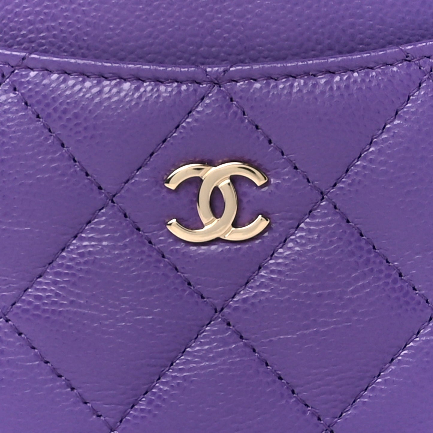 Caviar Quilted Zip Card Holder Wallet Purple