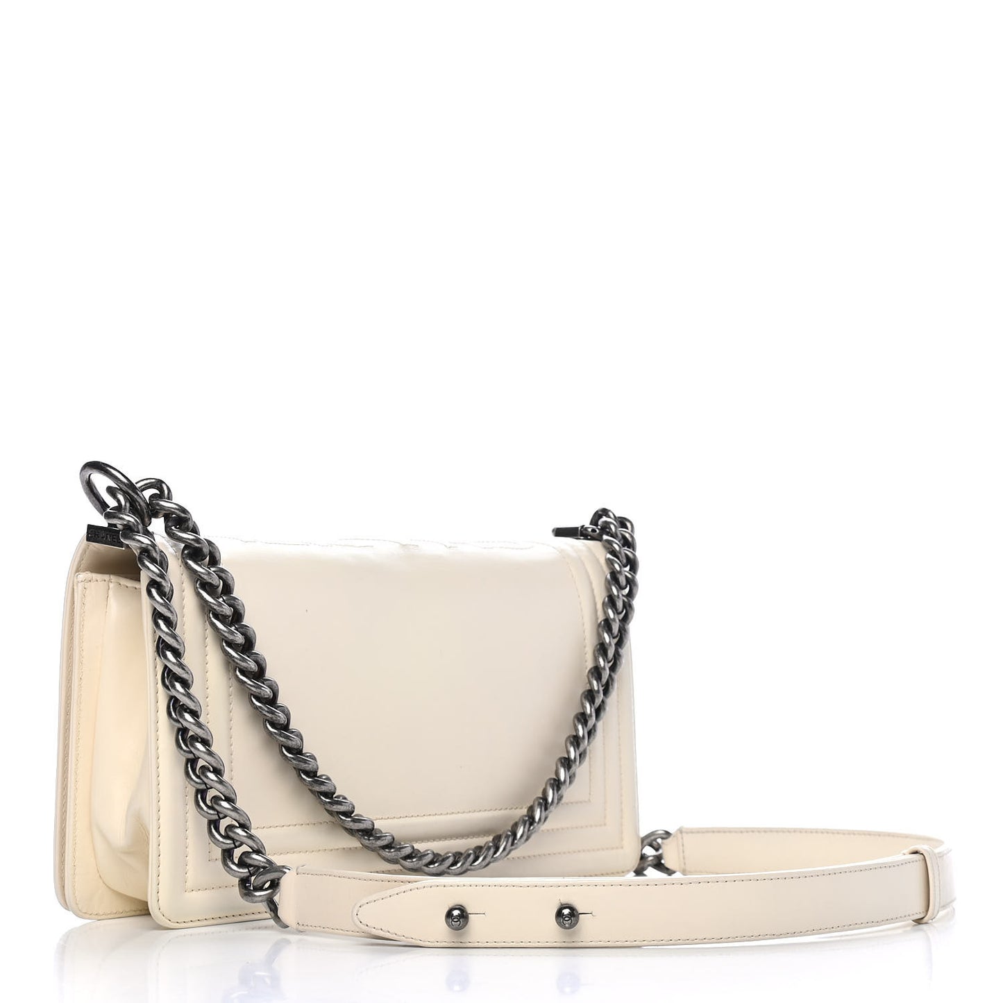 Glazed Calfskin Medium Boy Flap White