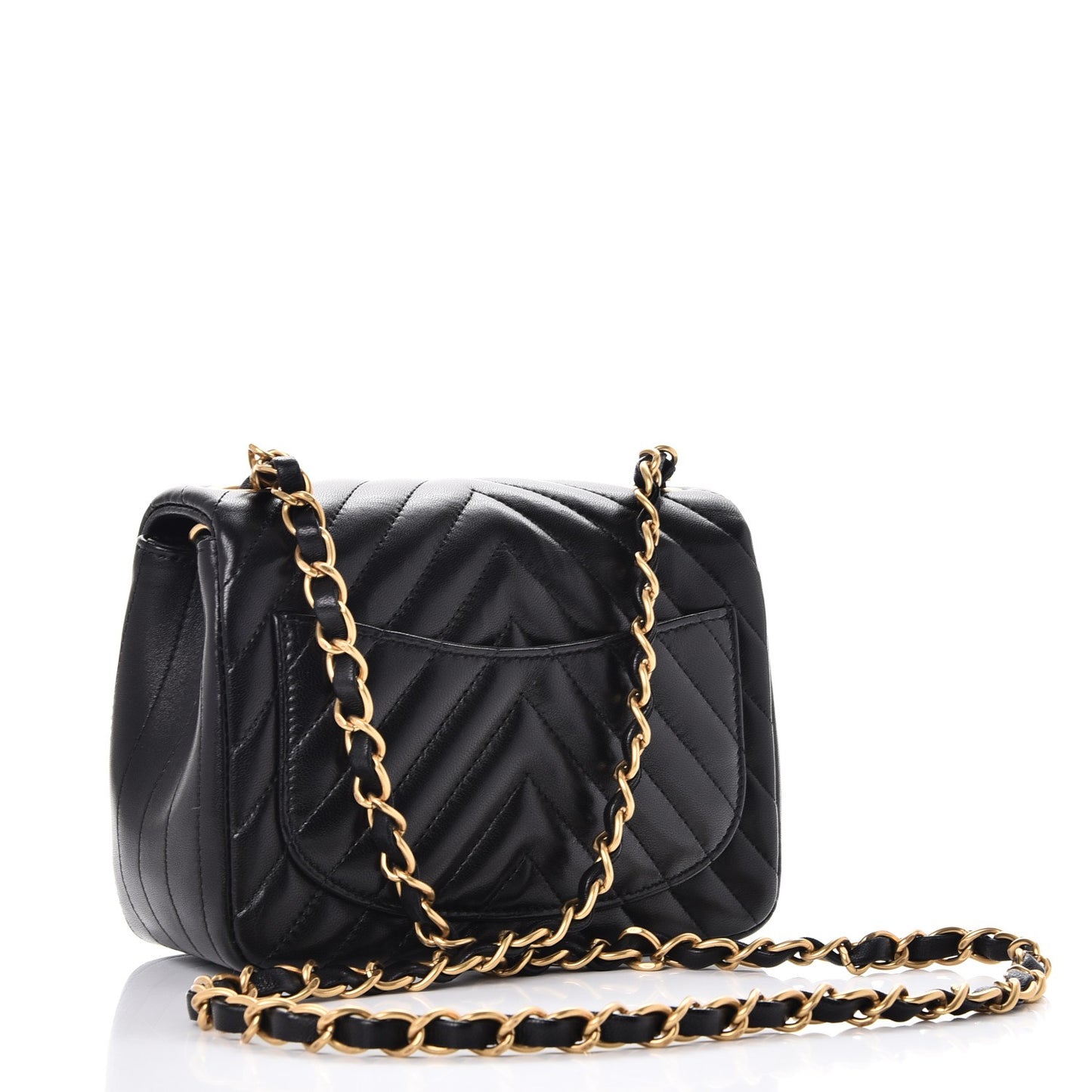 Lambskin Chevron Quilted Mini Square Flap Black