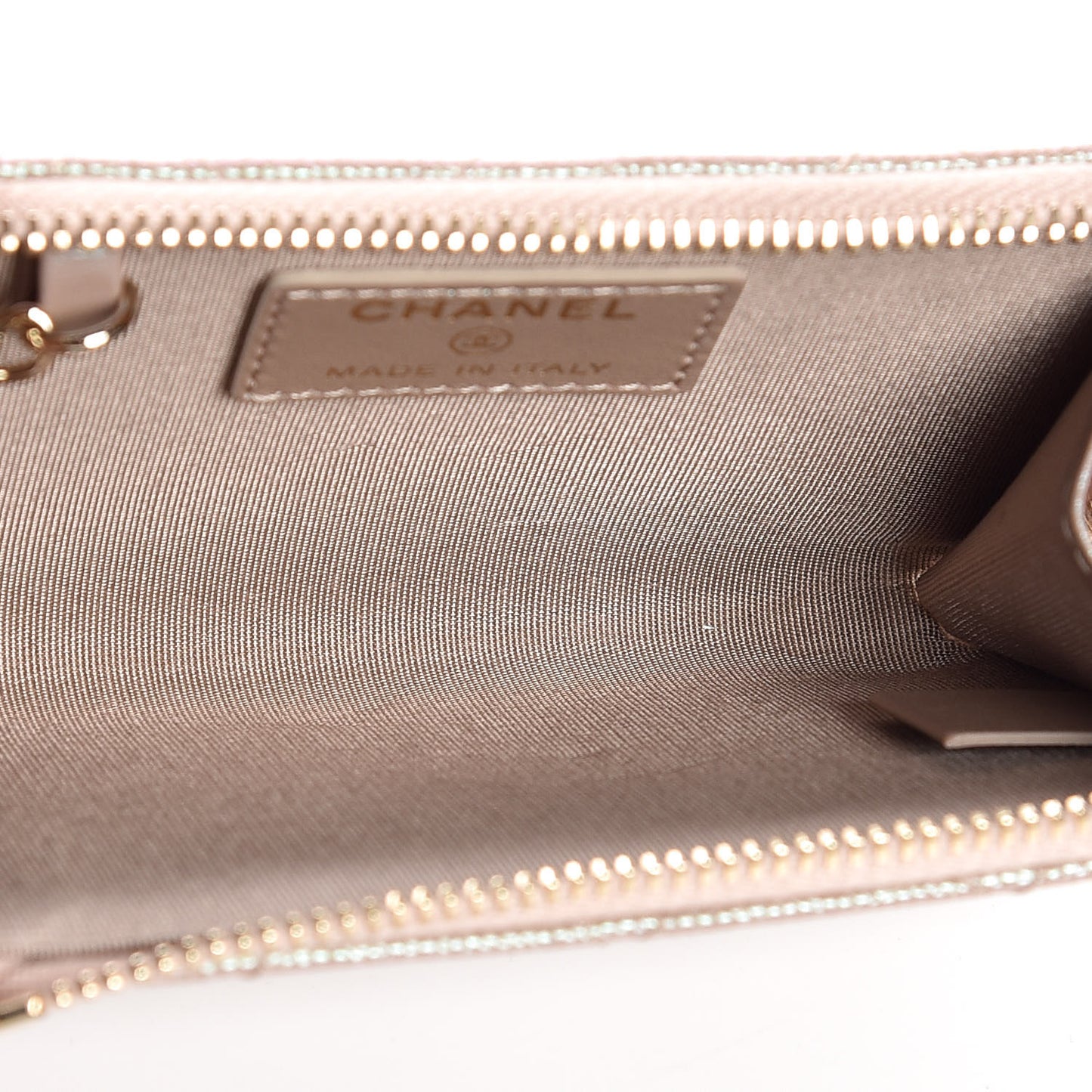 Iridescent Caviar Quilted Key Holder Case Light Gold