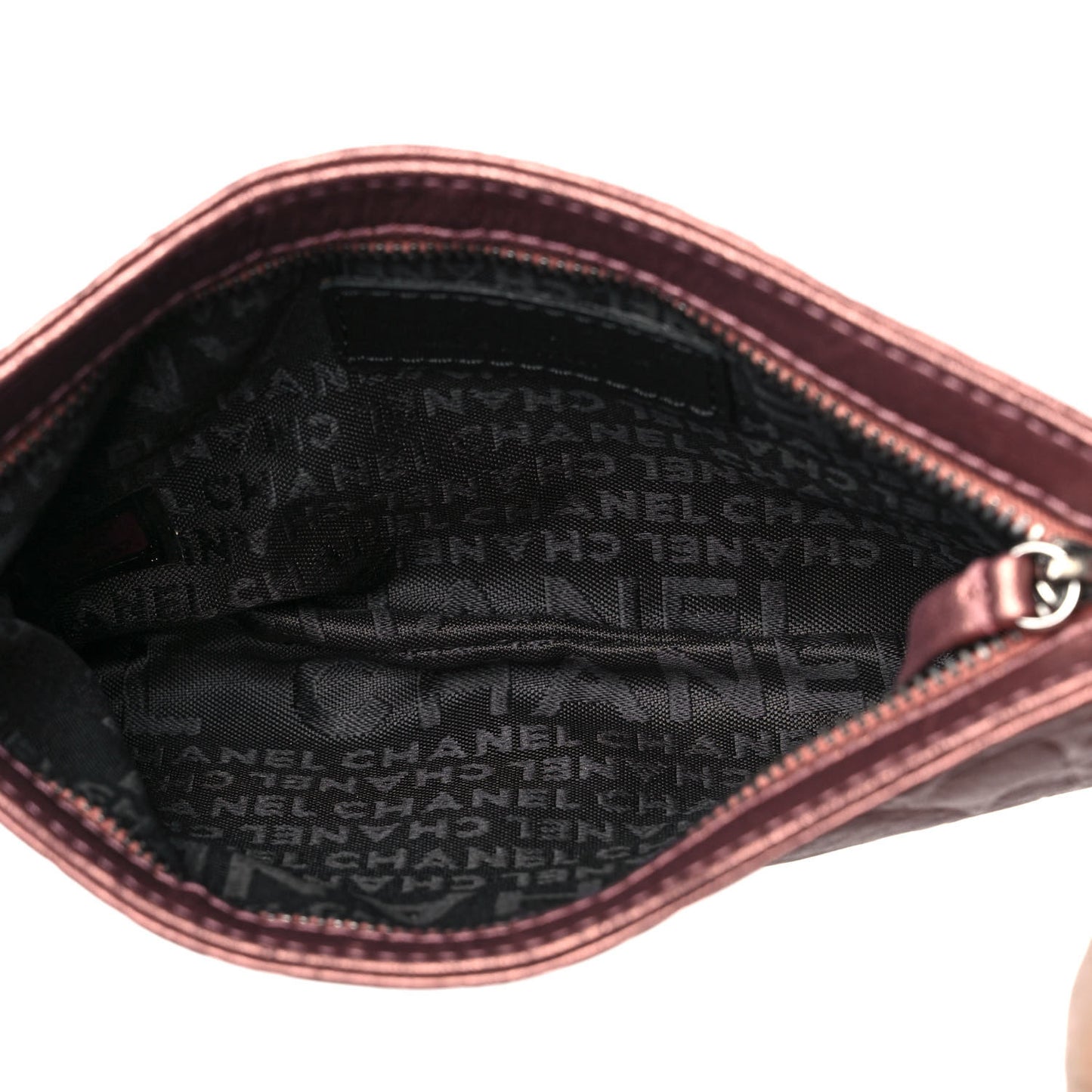 Metallic Lambskin Camellia Chain Pouch Pink