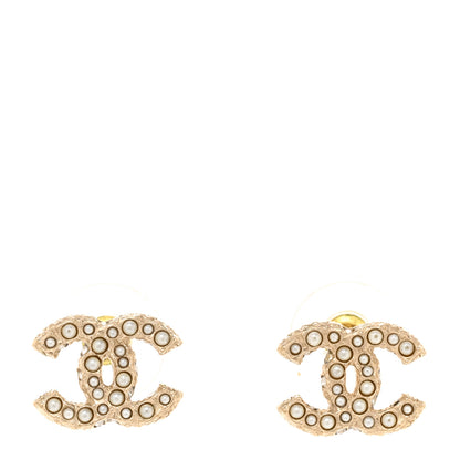 Chanel Pearl Crystal CC Earrings Light Gold 1 of 6