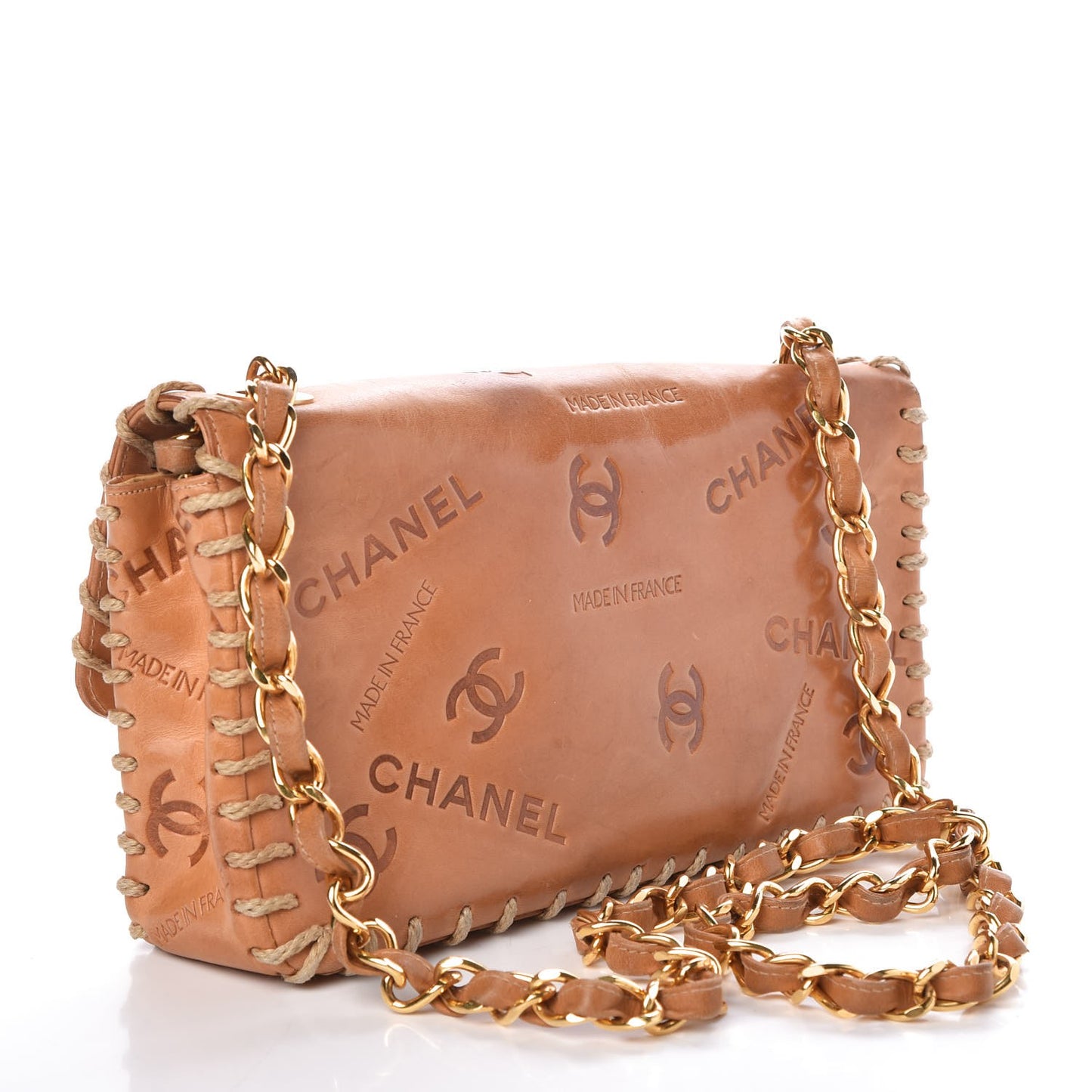 Calfskin Embossed Medium Flap Natural